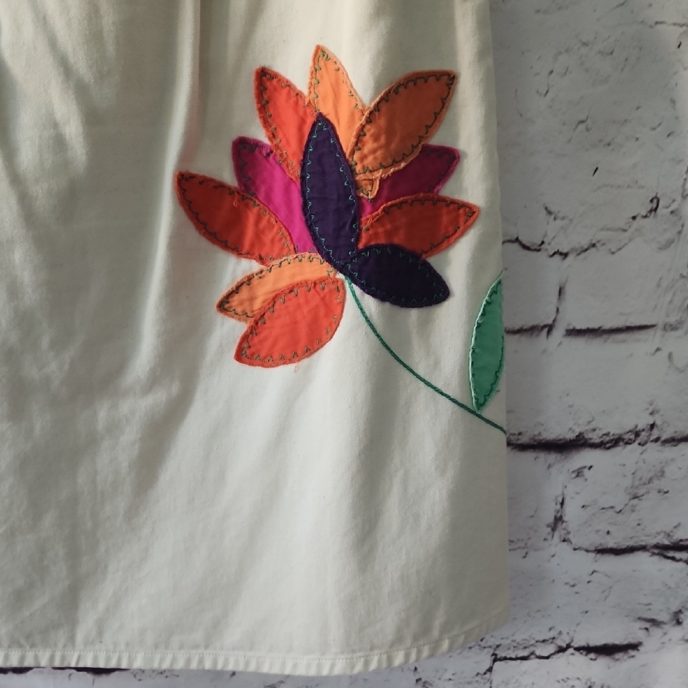 Boden Floral Applique Embroidered Cream A Line Twill Skirt Retro Womens Size 4 - Picture 5 of 9